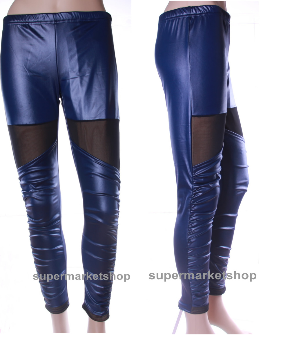 Women Blue Stretch Thick Faux Leather Mesh Warm Velvet Pencil Leggings Winter Tight pants shipping With Tracking Number