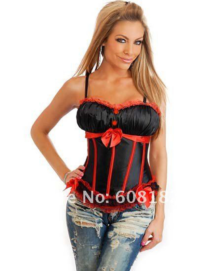 Women bustier Sexy Lingerie (Black+Red) corset (bustier+G-string) wholesale and retail 0902