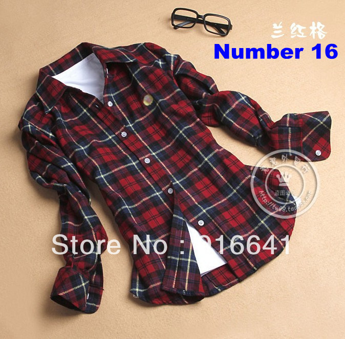 Women Button Down Casual Lapel Shirt Plaids & Checks Flannel Shirts Tops Blouse