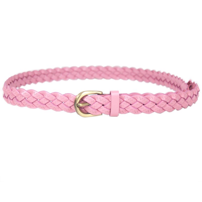 Women candy color cowhide women's tieclasps strap the trend of fashion all-match vintage knitted genuine leather thin belt