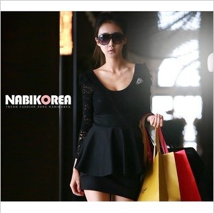 women casual dress Free Shipping &Wholesale Elegnat Lace patchwork ladies print dresses new fashion 2012 black