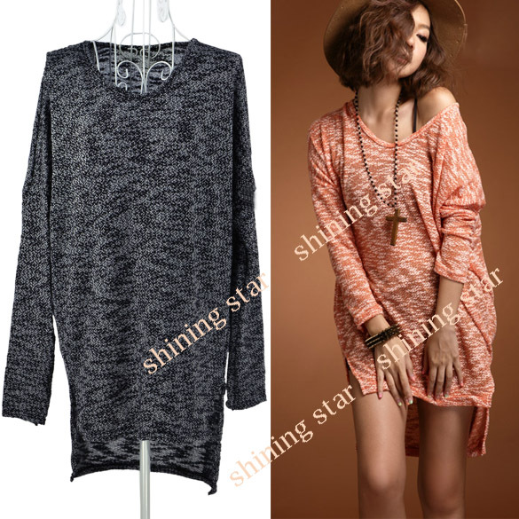 Women Casual Knitting Shirt Heart-shape Collar Irregular Hem Sweaters 3 Colors 10076
