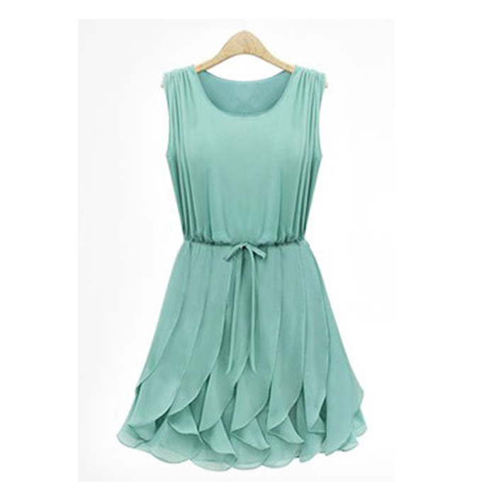 women clothes elegant ruffle skirt chiffon knee-length dress Ruffle vest chiffon one-piece dress