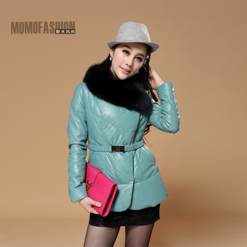 Women clothing 2012,new stylish Women's real sheep leather down jecket with fox fur collar