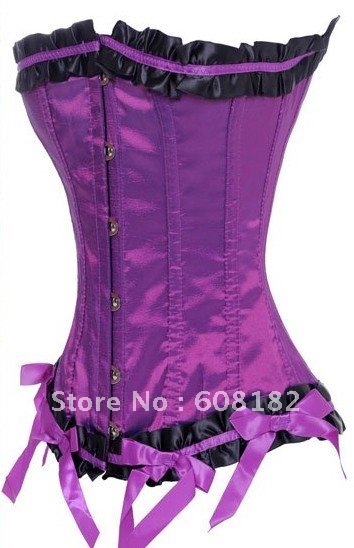 Women Clothing Corset- Overbust Sexy Lingerie(bustier+g-string) Purple wholesale retail 0839
