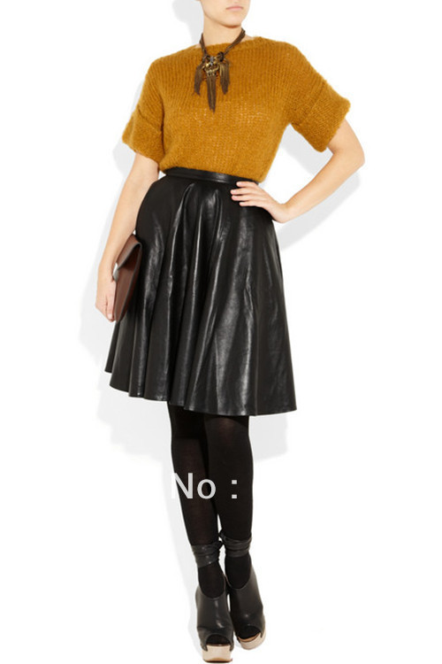 Women clothing skirts Black Washed leather high waist clothing Europe and United style skirt 581a001