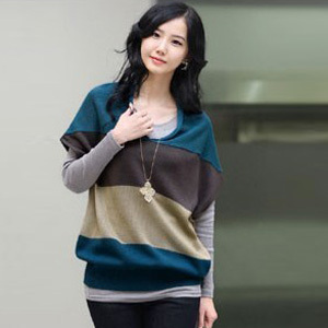 Women coats 2012.Three color stripe.Flying squirrel sleeve.Knitting Blue.Casual.Free shipping.1 Piece.Wholesale.New