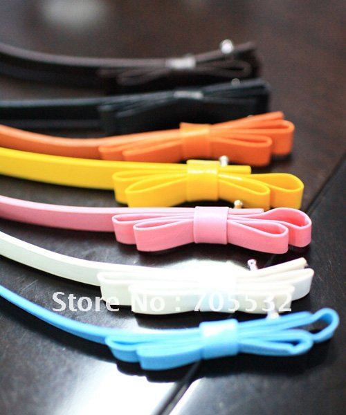 Women Colored Soft Leather Belt Skinny Belt bowknot Sweet Little Princess belts Mixed Order Free Shipping