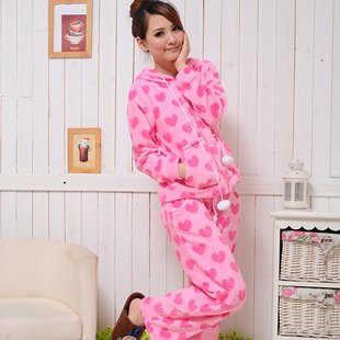 Women coral fleece sleep set foundation rose heart-shaped pullover set sports night gown