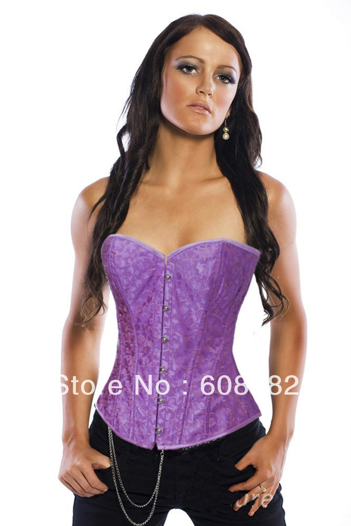 Women Corset(overbust)  Sexy Lingerie (bustier + g-string) satin purple 1712  wholesale retail