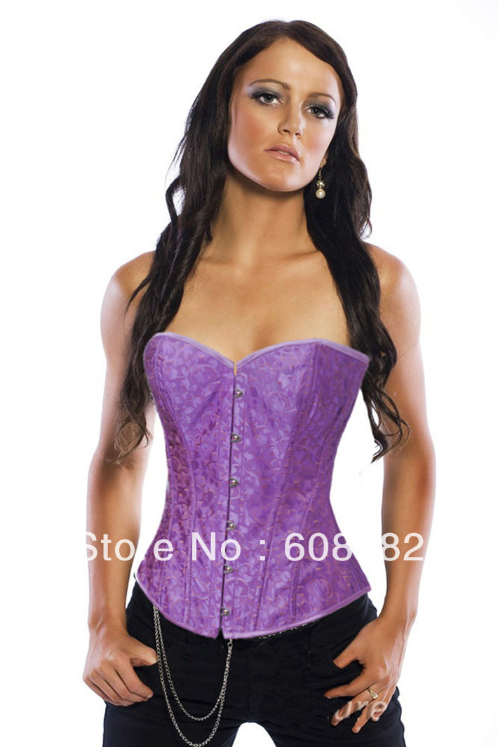 Women Corset(overbust) Sexy Lingerie (bustier + g-string) satin purple 1712 wholesale retail