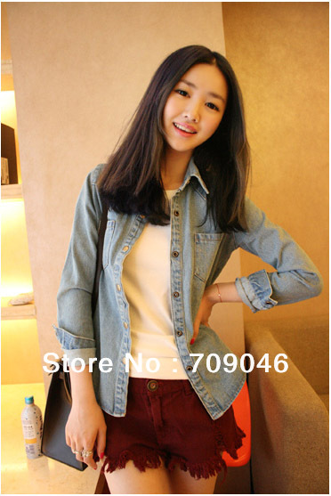 women cowbay jacket vintage style shirt 2012 autumn vintage reminisced water wash hole shoulder pads denim outerwear12112819