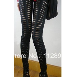 Women Cut Off bandage Leggings metallic Faux Leather Pants Plus Size pants  M0119
