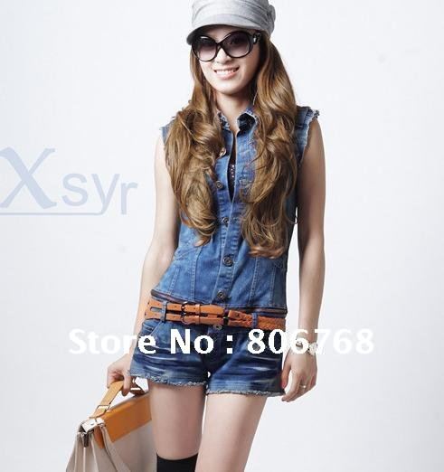 Women Denim Jumpsuit Shorts Vest+Short Detachable Overall Casual Romper FREE SHIPPING