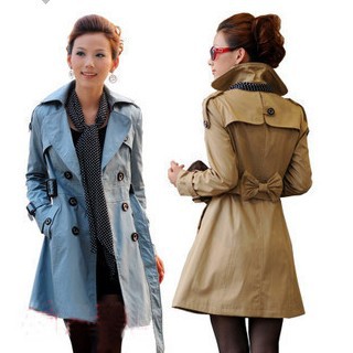 Women double breasted slim long design trench ladies coat Free scarf Free shipping