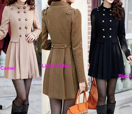 Women Double Breasted Stand Collar Overcoat Epaulet Wool Blend Trench Coat Ladies Long Outwear Hot Free Shipping