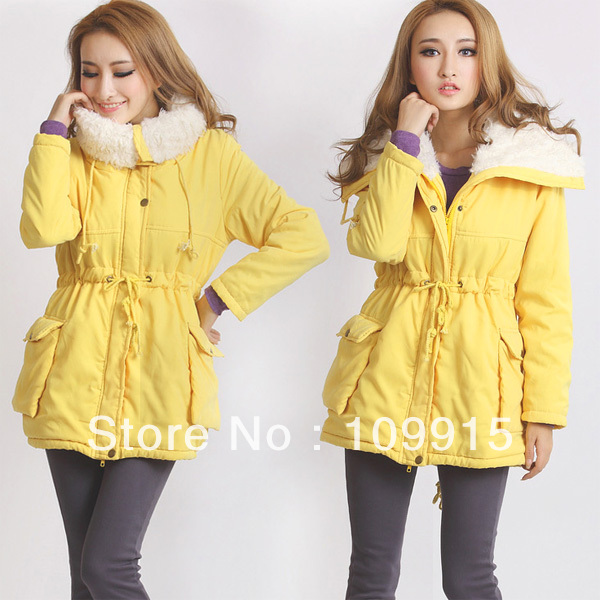 Women Down Coat Parka Fur Collar Winter Warm Long Loose Jacket Candy Yellow New HR465