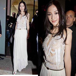 Women Elegant Famous Star Same Style Dress Part Gown Chiffon Long Dresses without Belt 88037