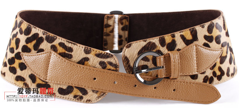 Women fashion belt female genuine leather leopard print belt wide cummerbund belt