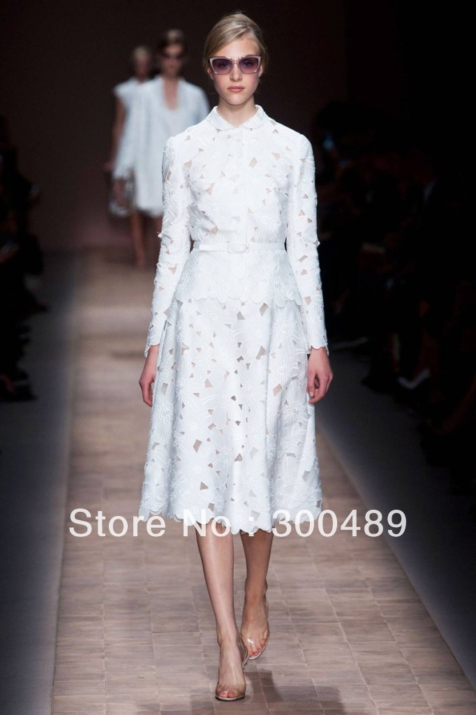 Women fashion dress luxury elegant cotton white flower long sleeve set dresses