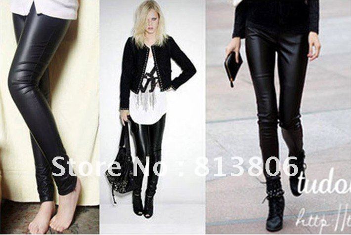 women   fashion elasticity Skinny  Yogon   imitation leather  AceCool   Leggings  black  and   Leopard