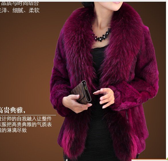 Women Fashion Genuine Rabbit Fur Coat With Raccoon Dog Fur Trim short design Garment super soft  fur coat  Free shipping