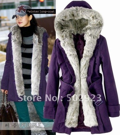 women fashion korean style fur Collar hooded thick winter warm long coats Free Shipping/retail/promotion