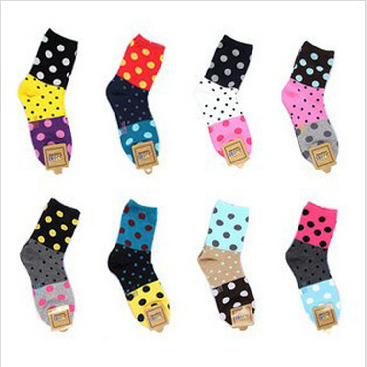 Women' fashion patchwork dot polka cartoon cotton socks women's sock