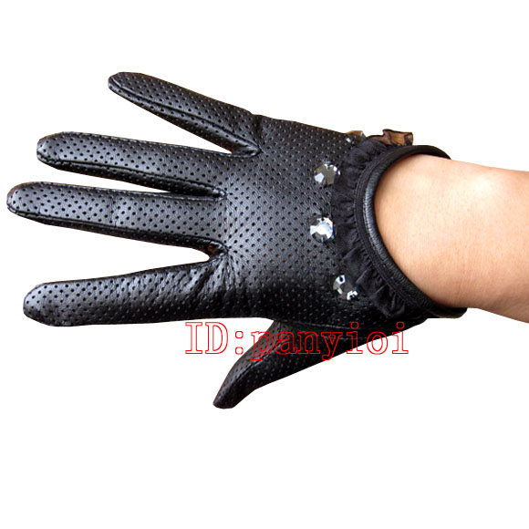 Women fashion sheepskin genuine leather gloves popular porous mesh soft and breathable