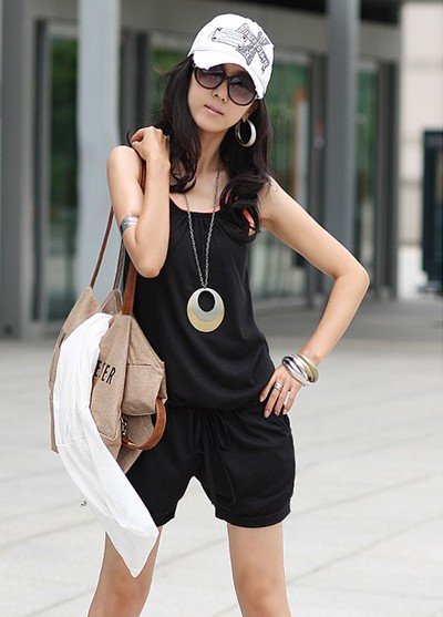Women Fashion Sleeveless Romper Strap Short Jumpsuit Scoop 3 Colors free shopping