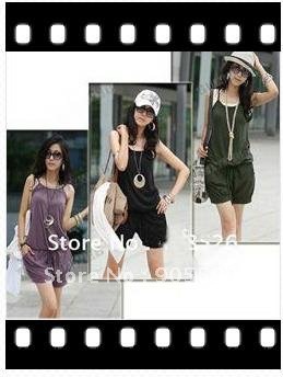 Women Fashion Sleeveless Romper Strap Short Jumpsuit Scoop  free shopping 3 Colors