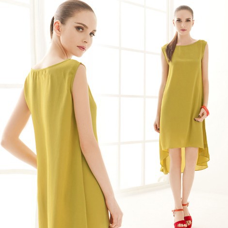 Women fashion Sleeveless slash neck asymmetrical chiffon dress Free shipping