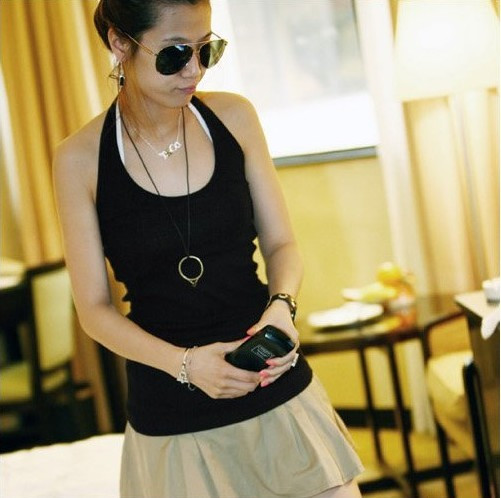 Women Fashion Summer all-match halter-neck 100% cotton spaghetti strap top breathable vest 380 Free Shipping