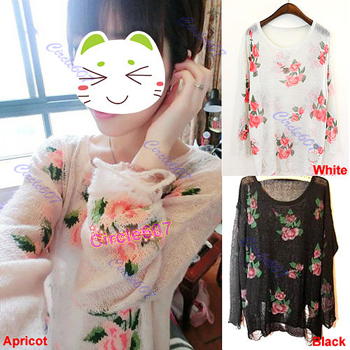 Women Fashion Vintage Rose Flower Hollow Holes Knitwear Sweater Top Shirt New Hot Free Shipping