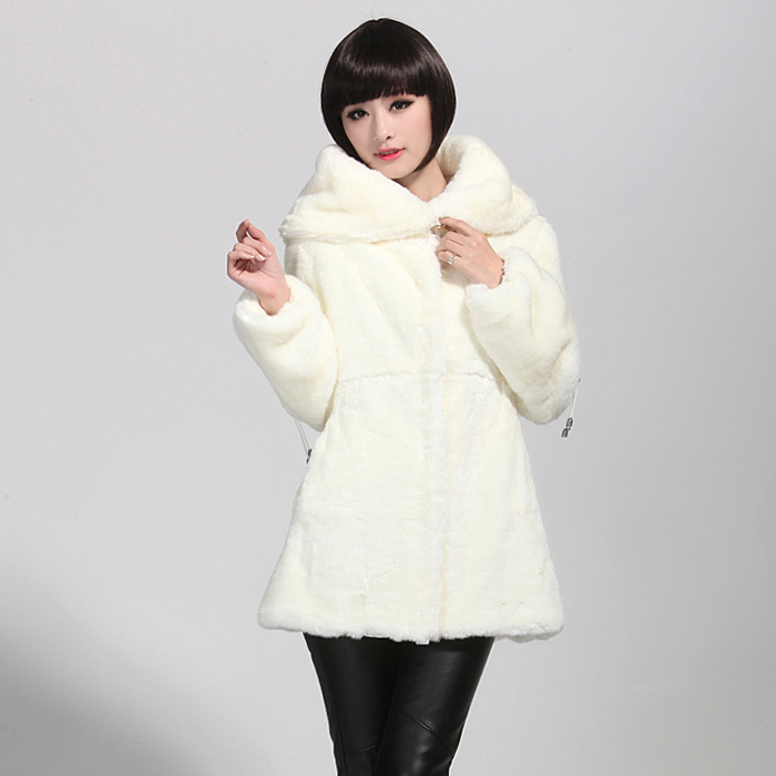 women faux fur coat women medium-long white faux rabbit fur outerwear princess overcoat