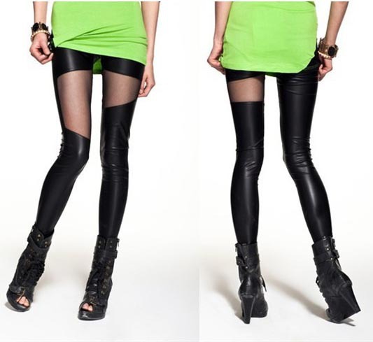 Women faux leather Tulle Punk tights Pants Leggings Trousers fashion 2013 D9