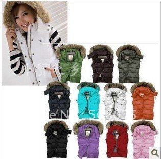 Women Fur Vest Detachable Hooded Down Coat Multi-color Fashion Sleeveless Leisure Jacket Free Shipping Wholesale Retai