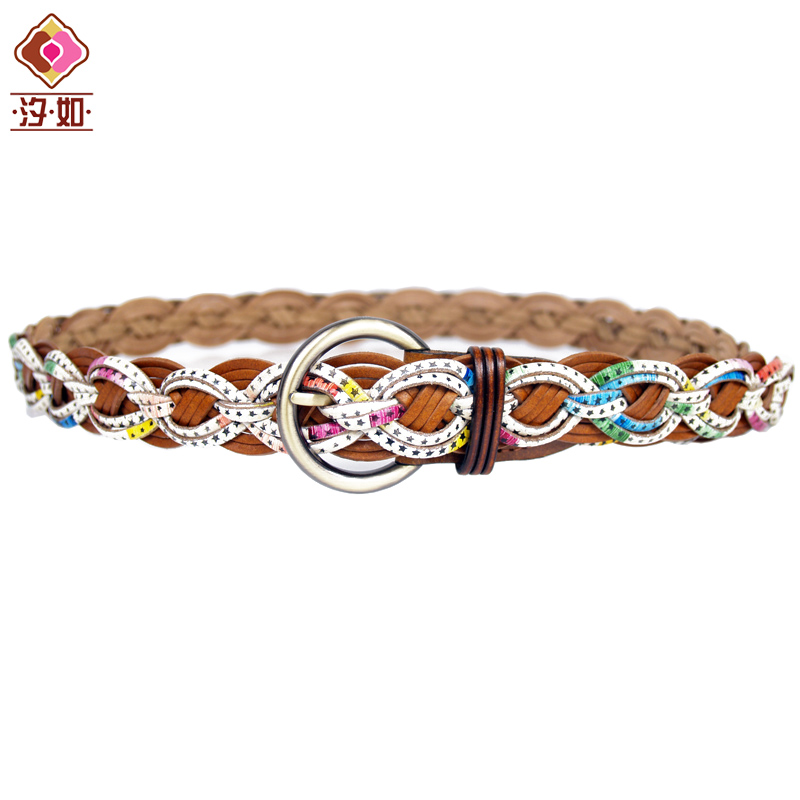 Women genuine leather multicolour vintage knitted strap fashion all-match decoration genuine leather waist of trousers belt