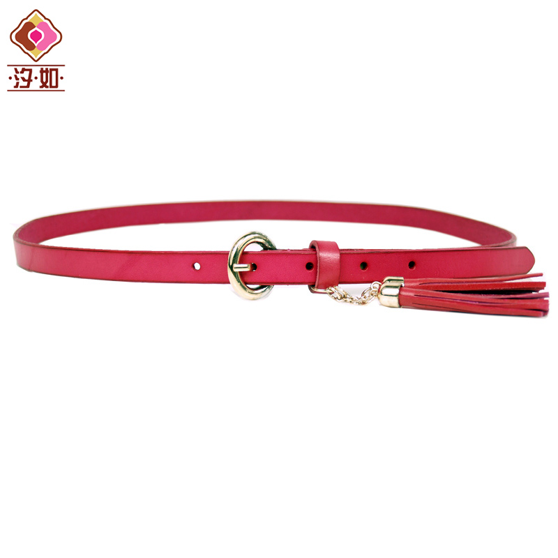 Women genuine leather pure first layer of cowhide strap vintage fashion tassel decoration ultrafine genuine leather red belt
