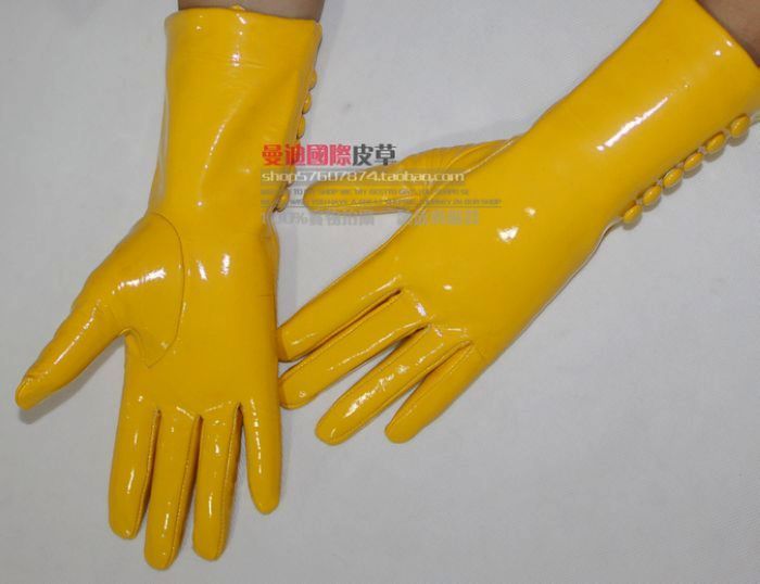 Women genuine leather sheepskin gloves long design winter thermal a18130 yellow