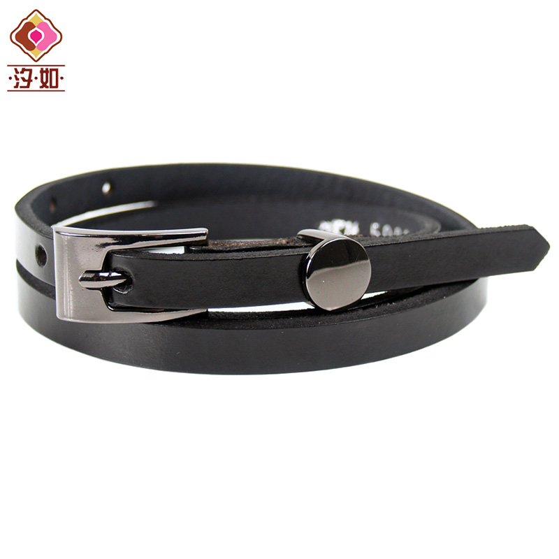 Women genuine leather strap fashion all-match 1cm decoration cowhide thin belt black