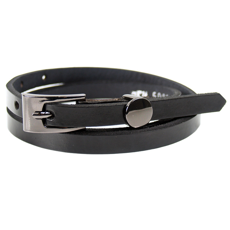 Women genuine leather strap fashion all-match 1cm decoration cowhide tieclasps thin belt black