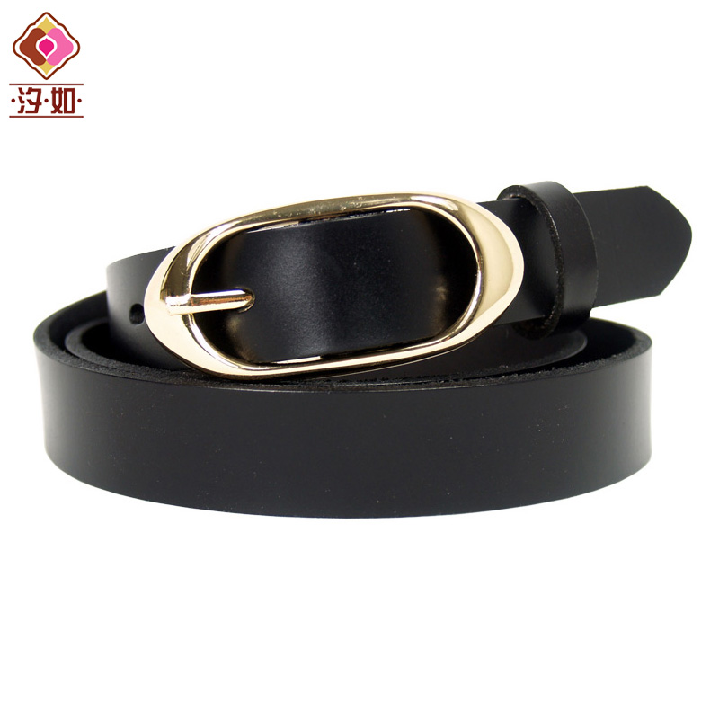 Women genuine leather thin belt fashion all-match decoration genuine leather pin buckle strap belt black camel