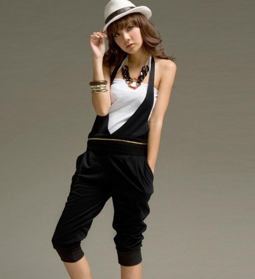 women halter top+harem pants Golden zipper removable condole belt wear pants pants 7 minutes of pants