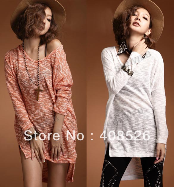 Women Heart-shape Collar Irregular Hem Knitting Shirts Tops Knitted Sweaters Free shipping 10076
