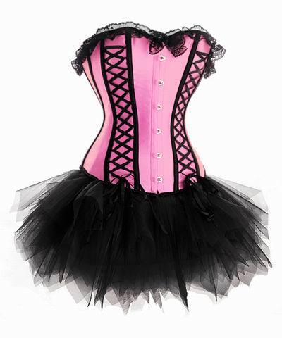 women hot pink with black ribbon front corset bustier sting tong