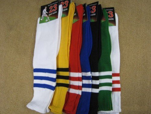 Women Hot Sale Stripe Pattern Cotton High Knee  Football Sports Socks,Unisex Breathable Stockings,20 Pair/Lot+Free shipping