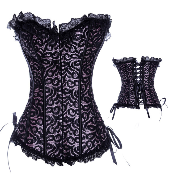 Women intimates Corset(bustier + g-string) Sexy Lingerie Satin black 1753