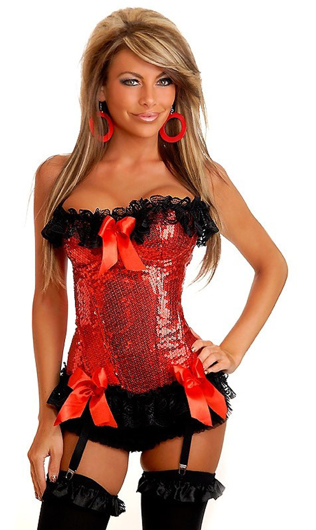 Women intimates Fashion Hot Corset(overbust) Sexy Lingerie satin red 3293