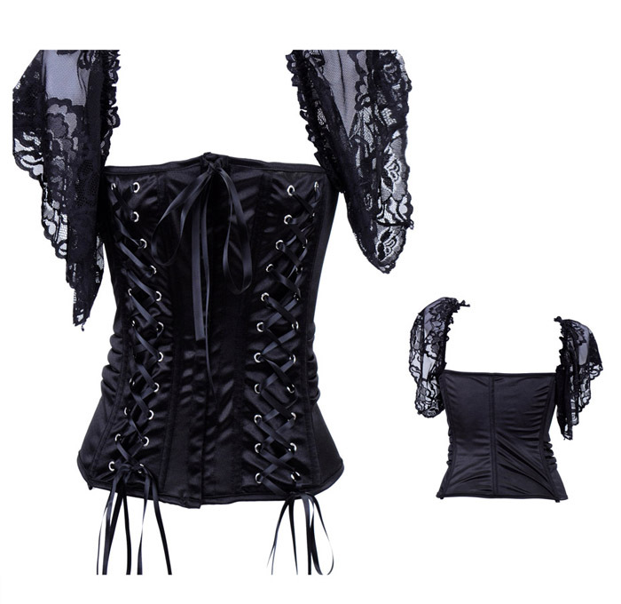 Women intimates satin Corset Sexy Lingerie (bustier+underwear) black 3347